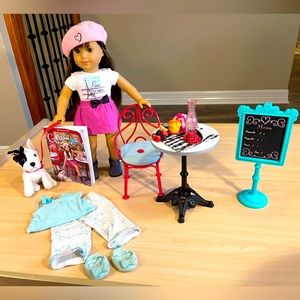 2015 Girl of the Year American Girl Grace Thomas Doll w/ dog, book, pjs, & table
